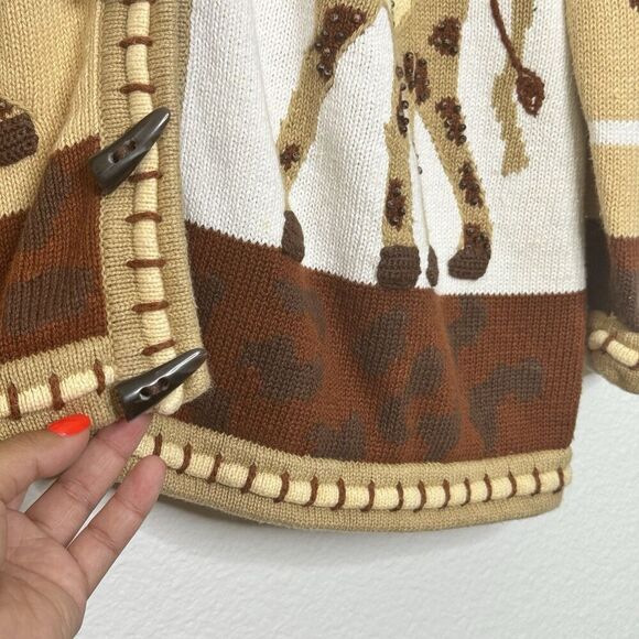 Storybook Knits Sweater Large Brown Giraffe Safari Cardigan Grannycore Statement - Picture 5 of 11
